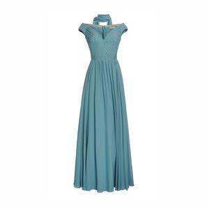 Elie Saab Scarf-Detailed Blouson Maxi Dress Light Blue